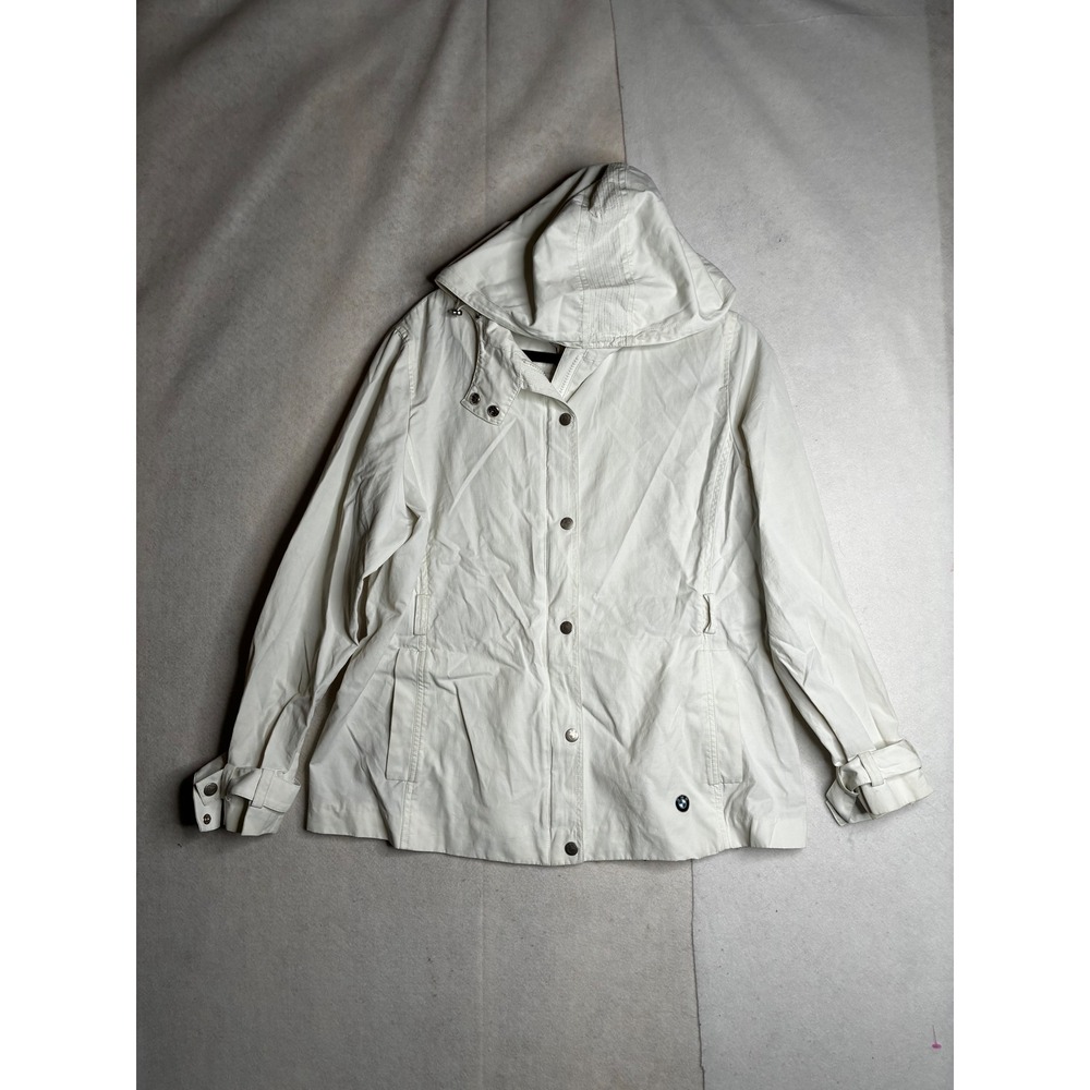 BMW White Hooded Snap Front Jacket Womens Large 80120430698-701 Cotton Blend